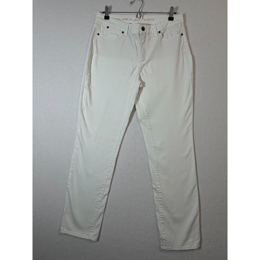 Talbots Womens White Heritage Straight-Leg Pants Size 10 Cotton Blend - Picture 2 of 15